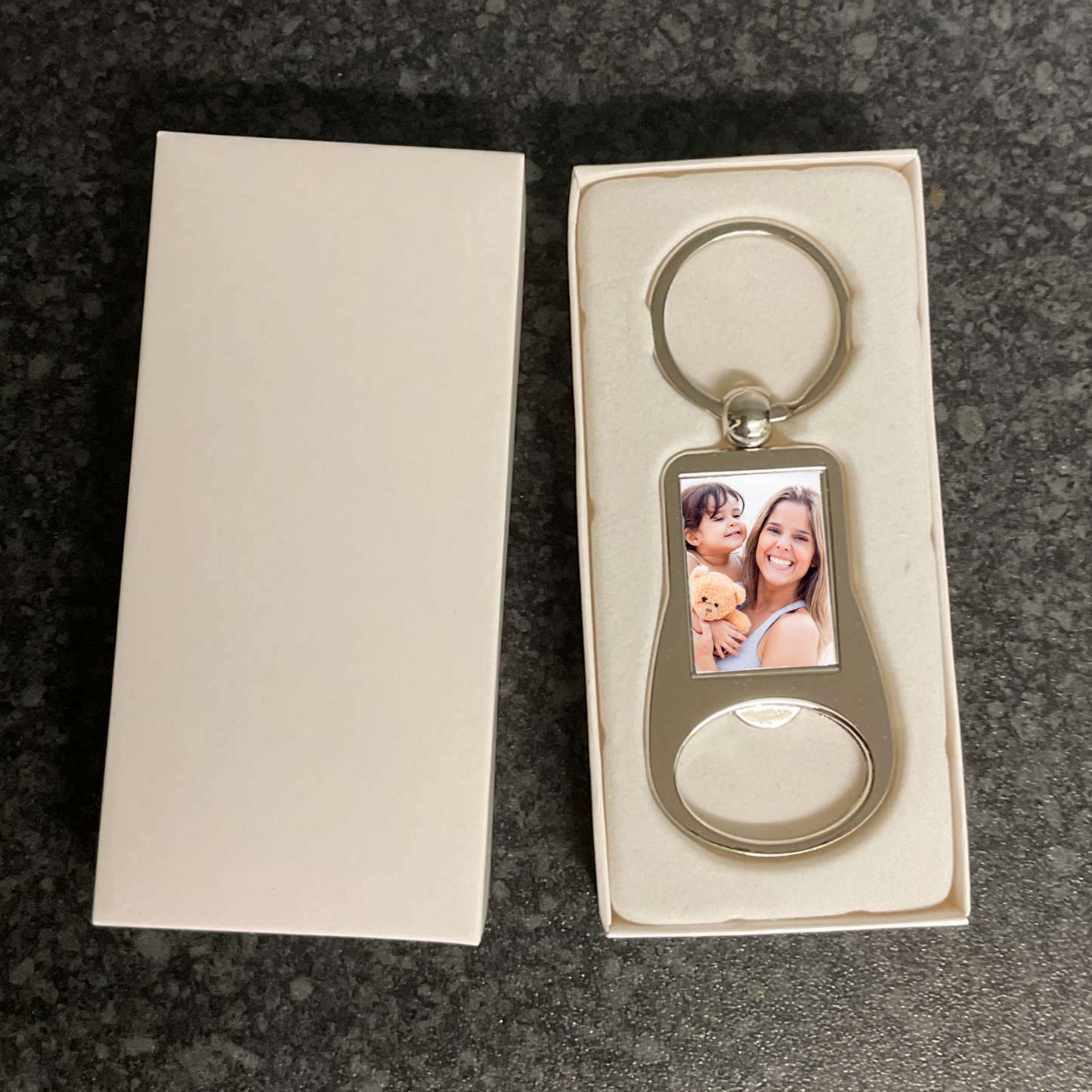 Bottle opener photo keyring