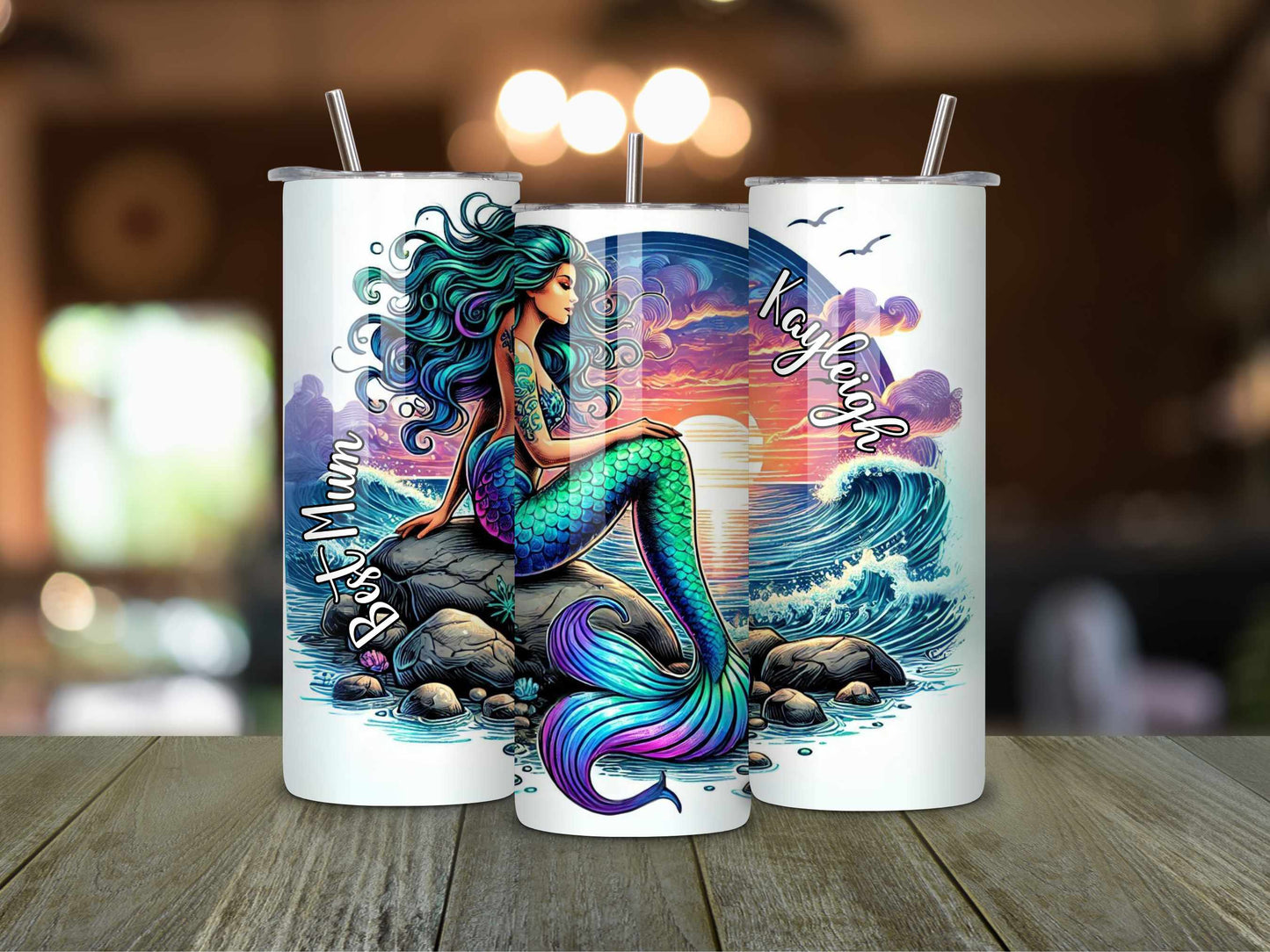 Best Mum Mermaid Personalised Tumbler β 20oz Stainless Steel Travel Mug with Name Customisation