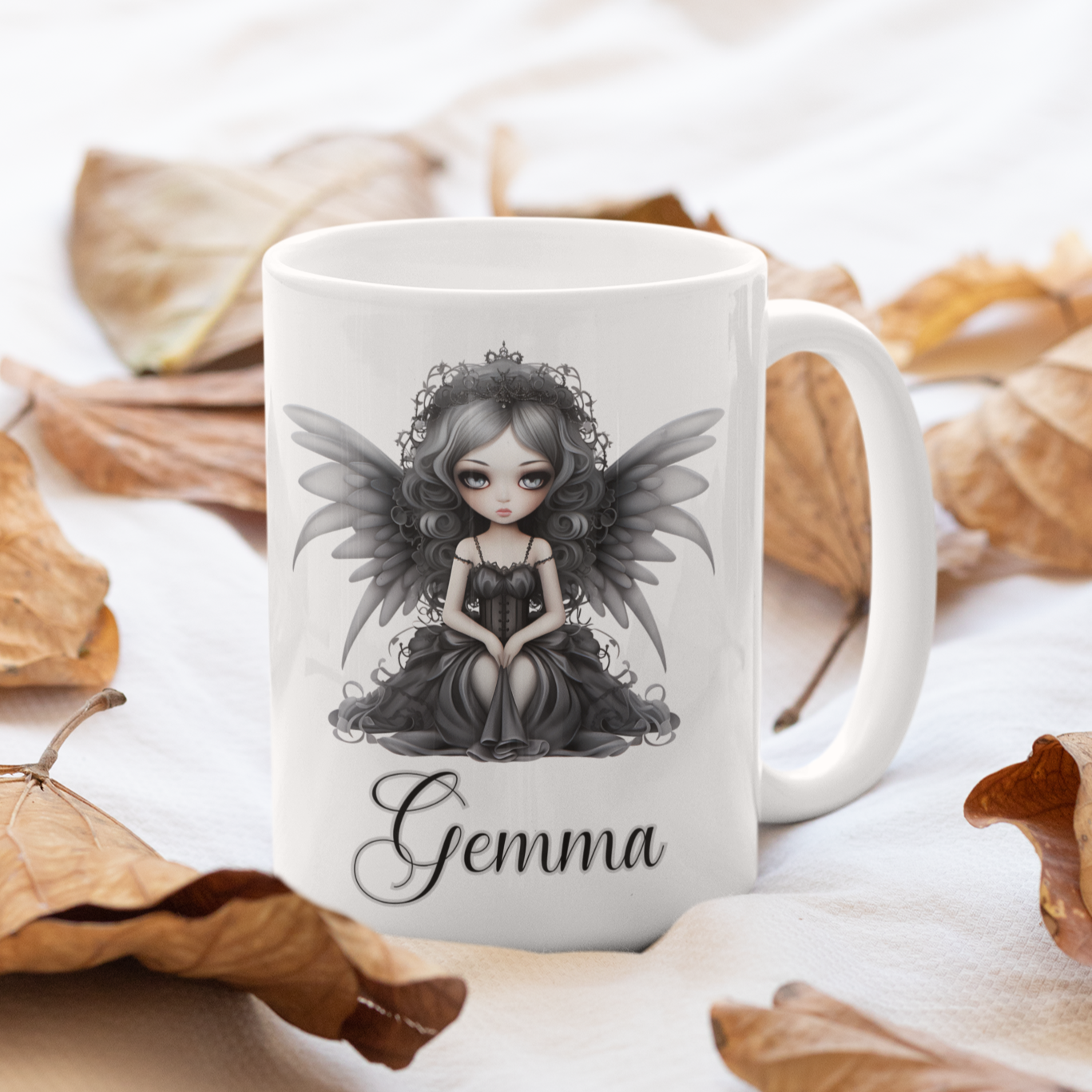 Gothic doll with wings coffee mug