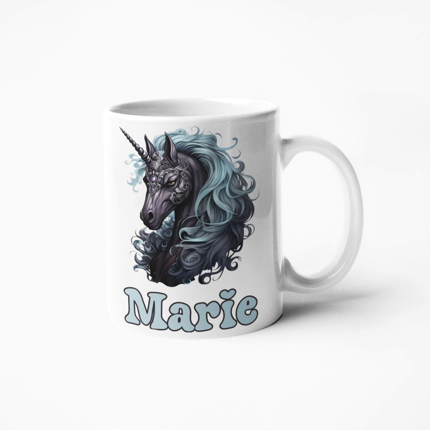 Gothic unicorn blue hair personalised coffee mug