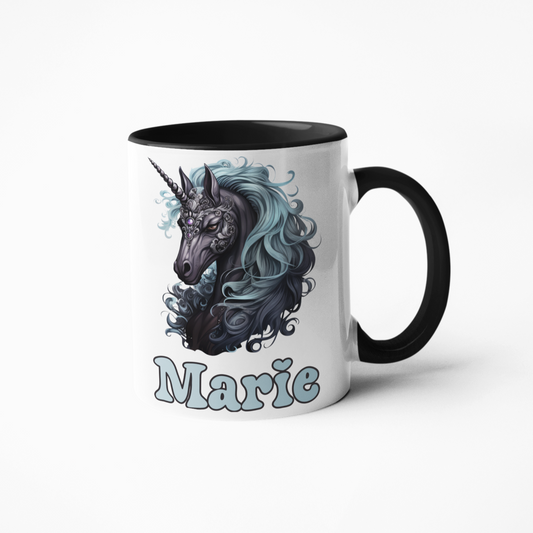 Gothic unicorn blue hair personalised coffee mug