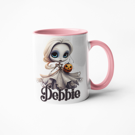 dead doll pumpkin Halloween personalised mug