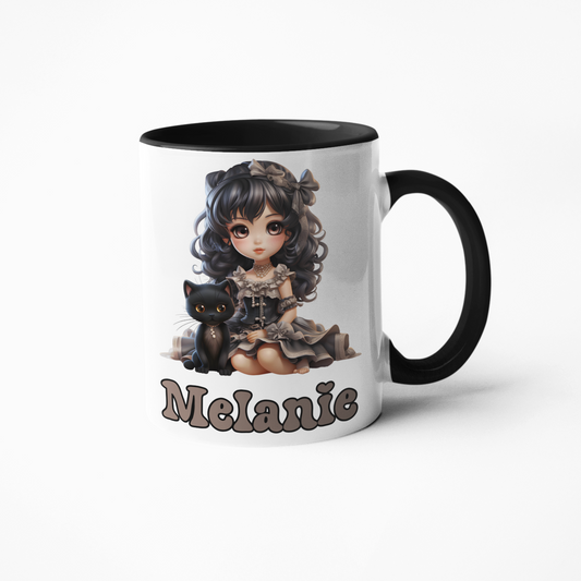 Cute girl with cat gothic personalised coffee 11oz mug or 15oz big cup