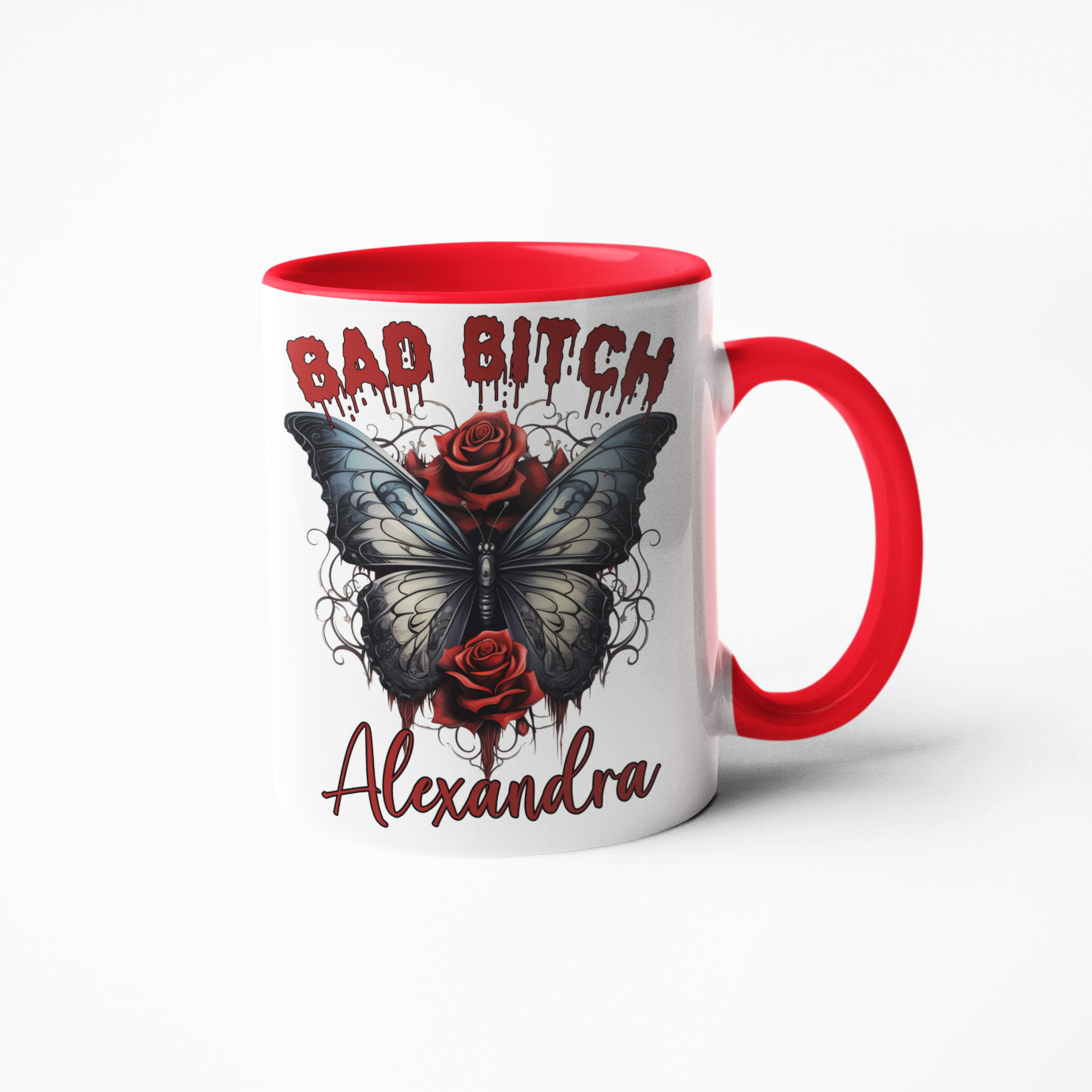 Bad bitch gothic style butterfly roses personalised coffee mug