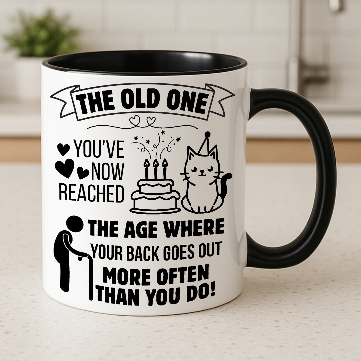 Funny Milestone Birthday Mug for Women or Men | “The Old One” Sarcastic Gift for Adult Friend, Sister, Colleague