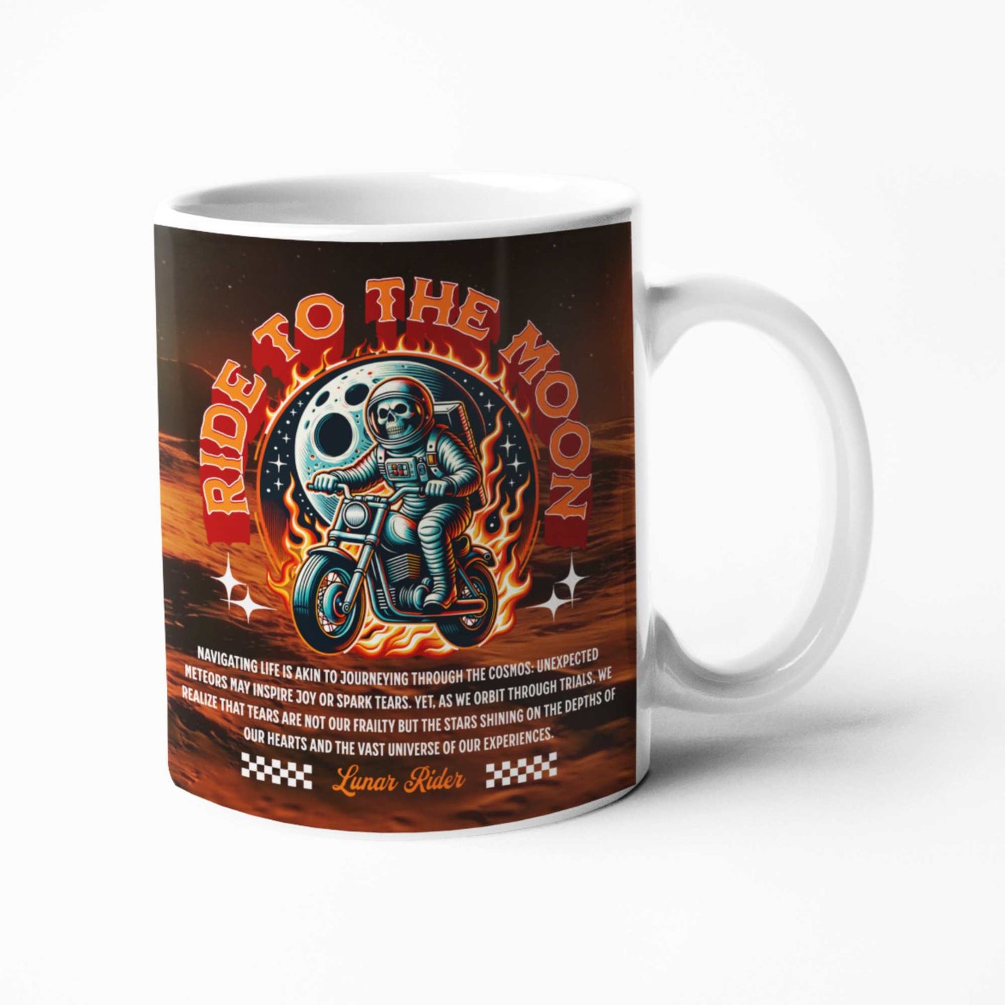 Ride to the Moon Biker Mug - Ideal Biker Gift for Him, Personalised Mugs UK, Motorcycle Enthusiasts, Space Lovers