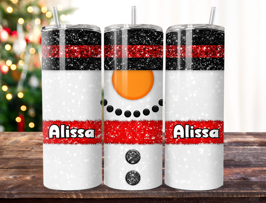 Personalised Christmas snowman 20 oz tumbler with any name