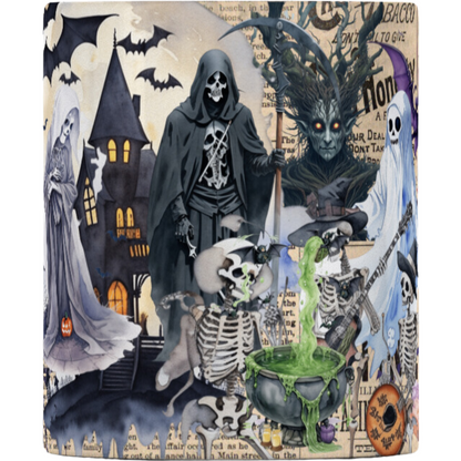 Witch, Zombie & Spooky Cauldron Disco Mug | Halloween Birthday Christmas Gift | Enchanting Scene | 11oz | UK