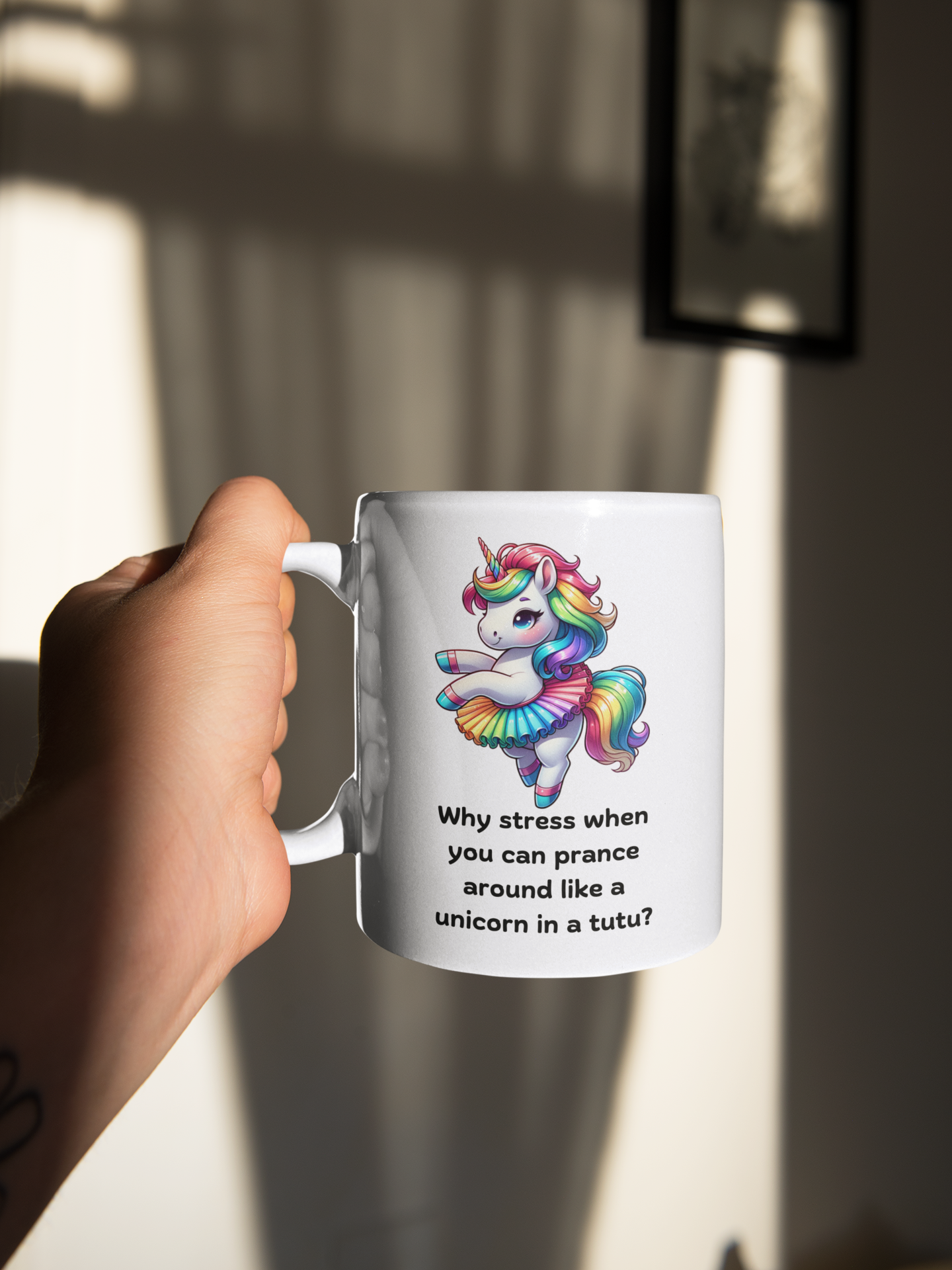 Why Stress When You Can Prance Around Like a Unicorn in a Tutu? Funny Unicorn Mug | Rainbow Unicorn Tutu Mug | Cute Gift for Unicorn Lovers | 11oz & 15oz Ceramic Coffee Mug