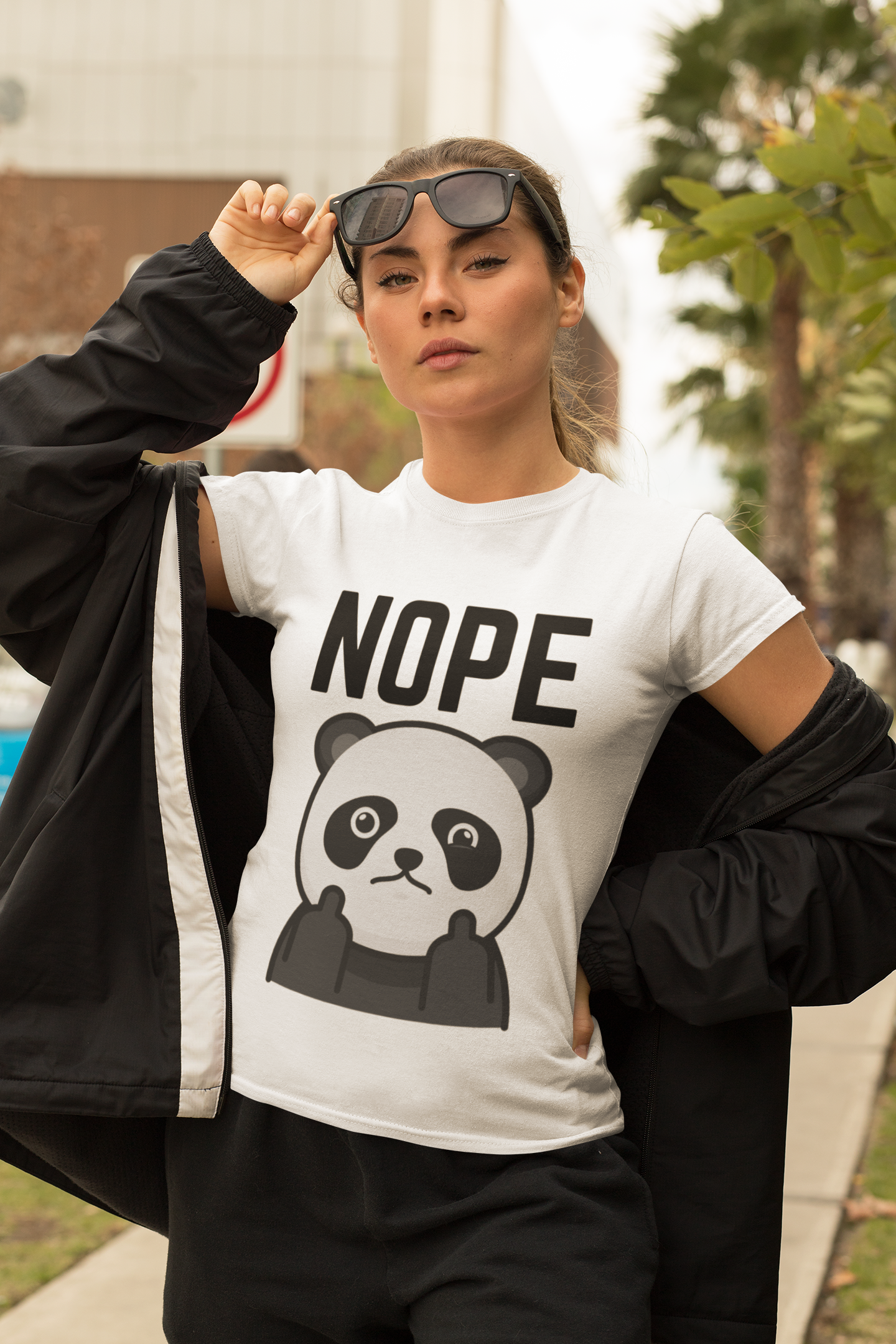 Nope swearing middle fingers panda t-shirt