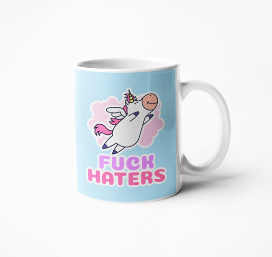 Fuck haters sweary funny unicorn mug