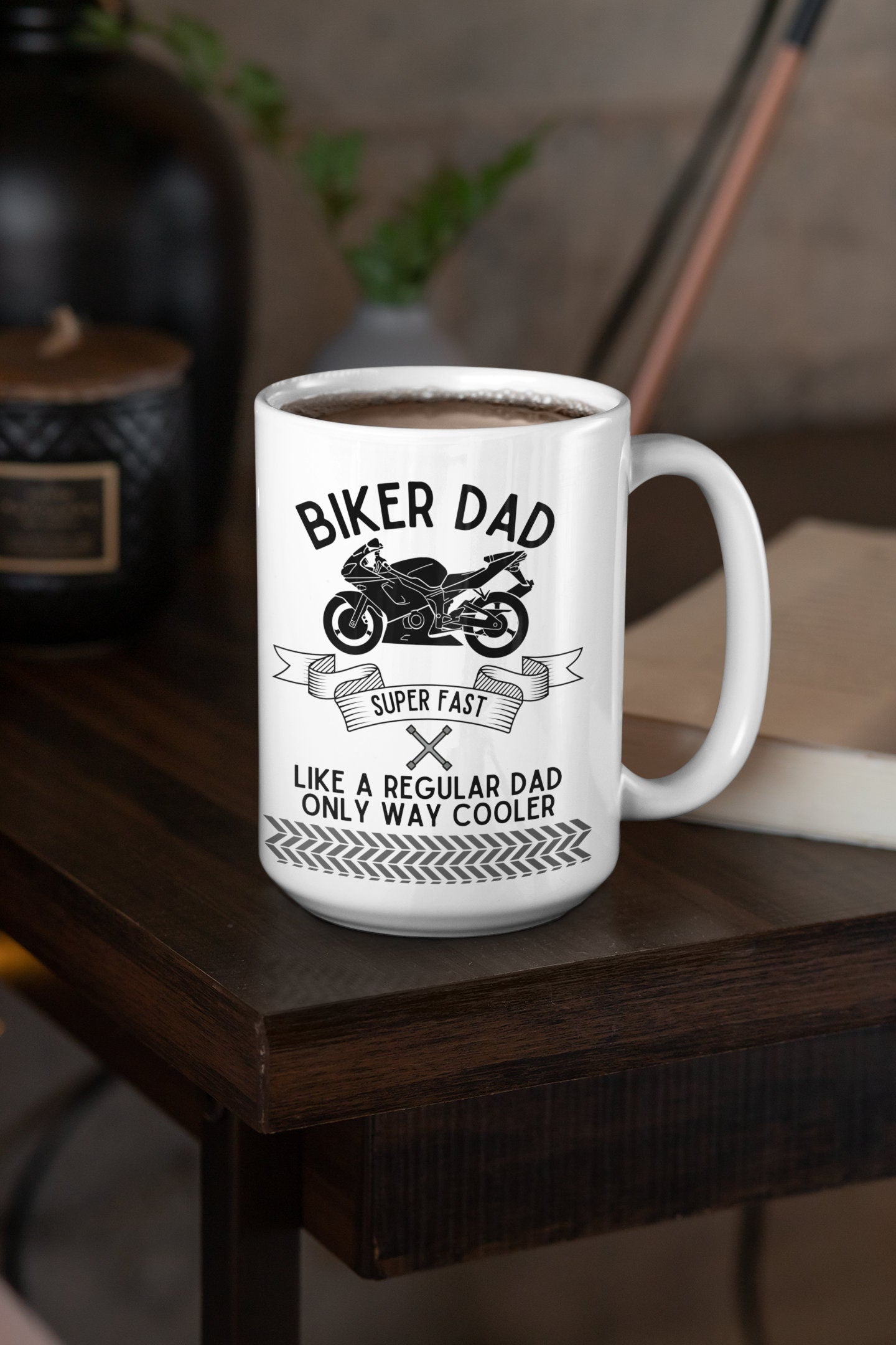 Ultimate Biker Dad Gift: Large 15oz Motorcycle Coffee Mug - Perfect for Birthdays, Christmas & Father’s Day | Dishwasher & Microwave Safe