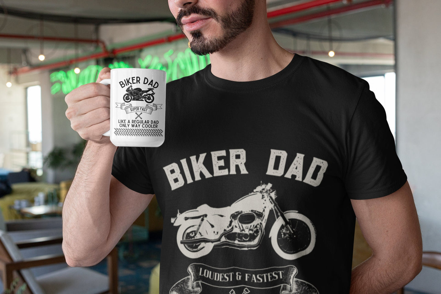 Ultimate Biker Dad Gift: Large 15oz Motorcycle Coffee Mug - Perfect for Birthdays, Christmas & Father’s Day | Dishwasher & Microwave Safe