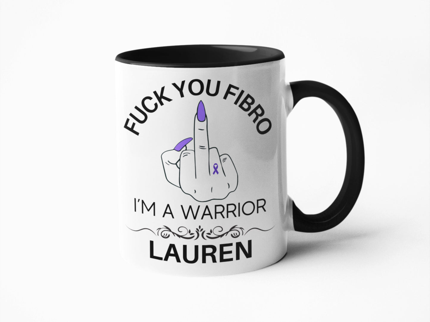 Fuck you fibro middle finger sweary rude mug for her