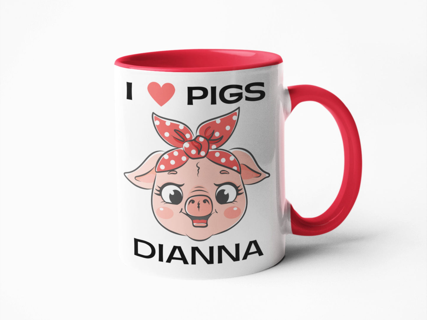 Cute lady pig Red white polka coffee mug