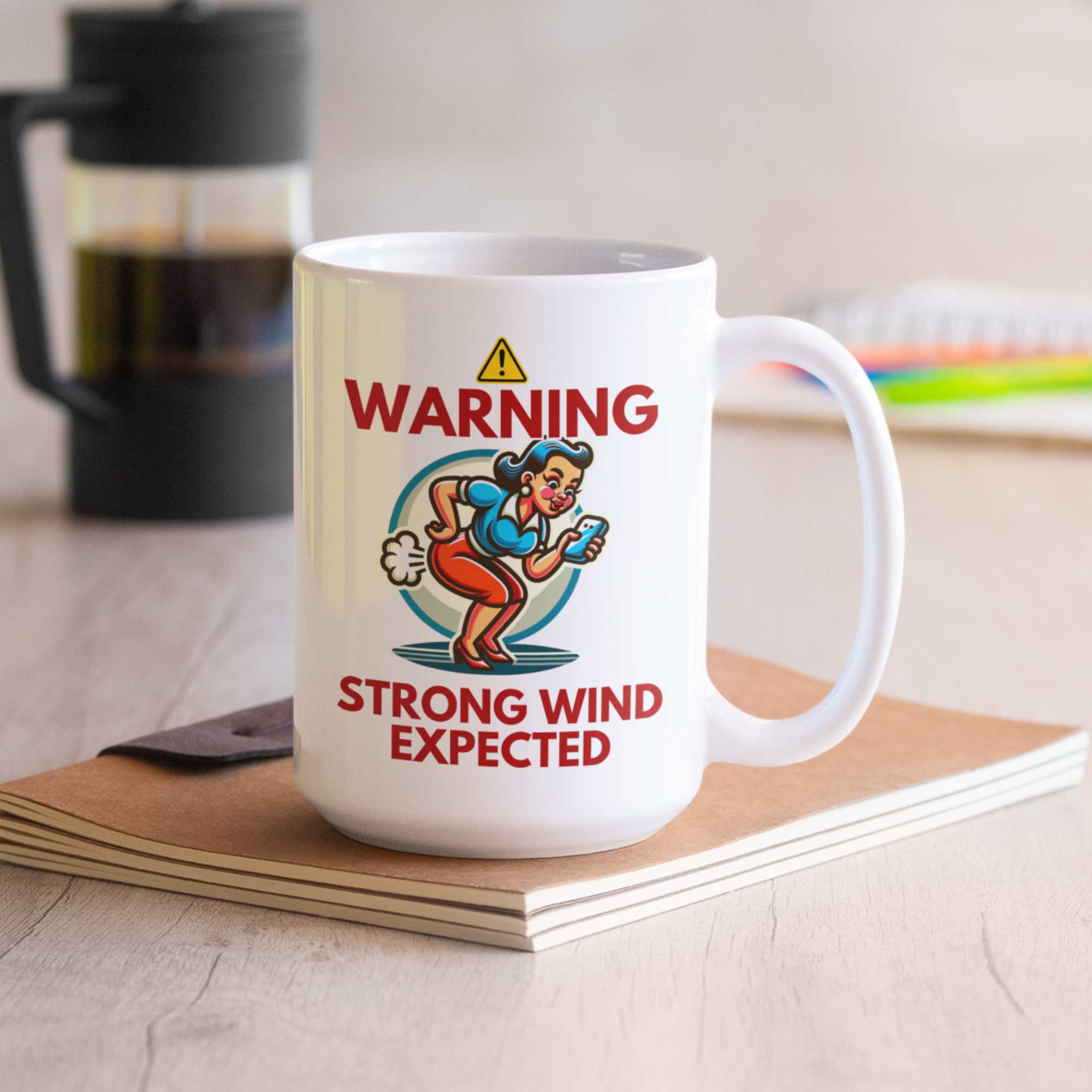 Weather warning funny coffee mug wind expected