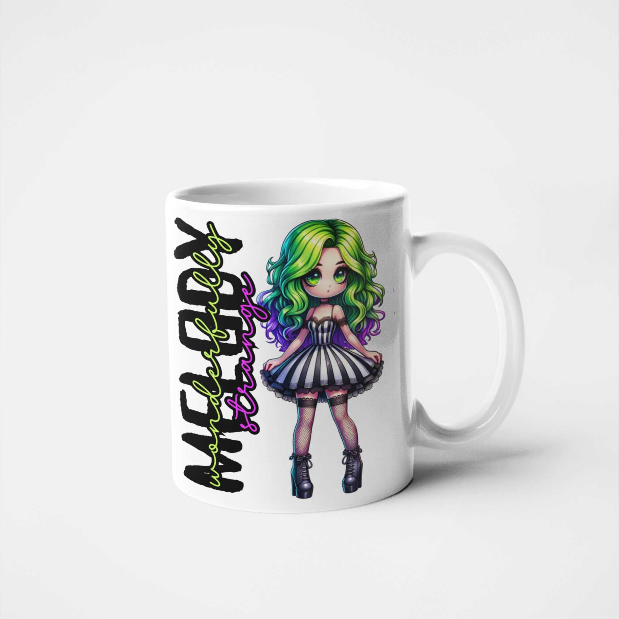 Wonderfully Strange Personalised Mug – Alternative Gothic Anime Character Gift, Custom Name Goth Mug, Unique Coffee Mug, 11oz & 15oz Ceramic, 20oz Tumbler