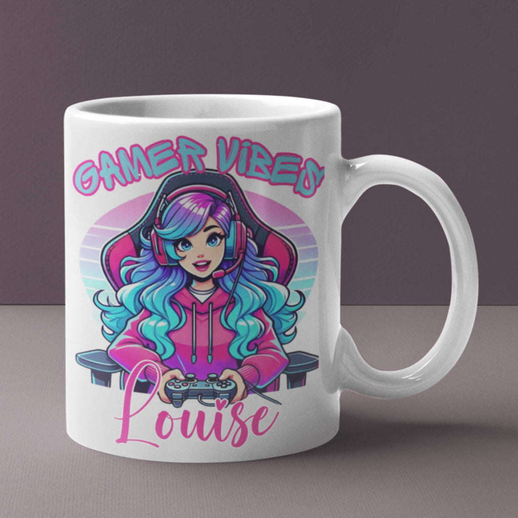 Personalised “Gamer Vibes” Mug or Tumbler – Custom Gift for Gamer Girls | Perfect for Birthdays, Christmas, Streamers & Gamers | Fun & Unique Gaming Drinkware with Name