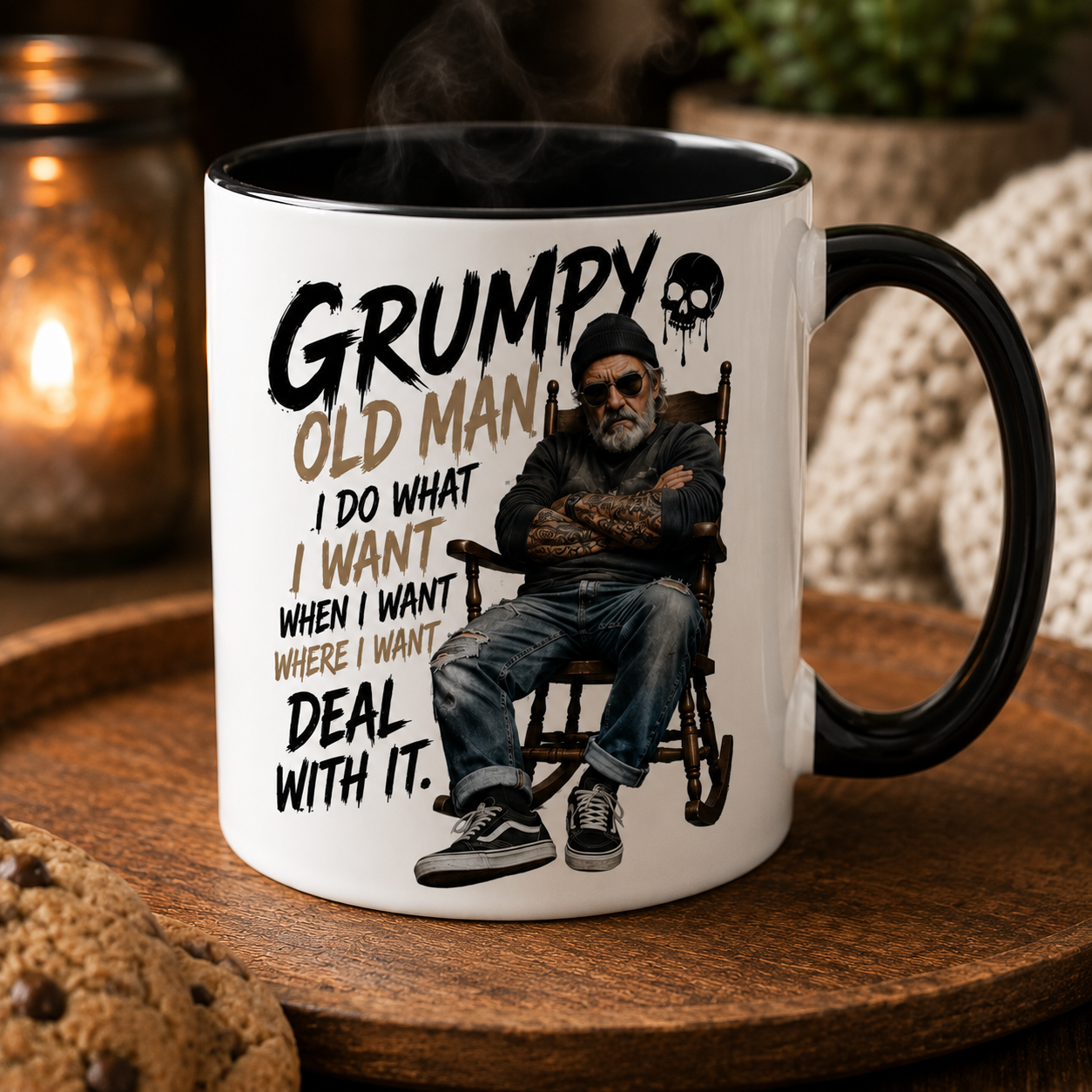 Grumpy Old Man Mug with black inside and handle featuring a funny older man design and sarcastic quote. Funny Dad Mug and Grumpy Old Man Gift perfect for Father's Day, birthday gifts for men, grandad gifts, retirement gifts, husband gifts and novelty coffee mugs for men with attitude.