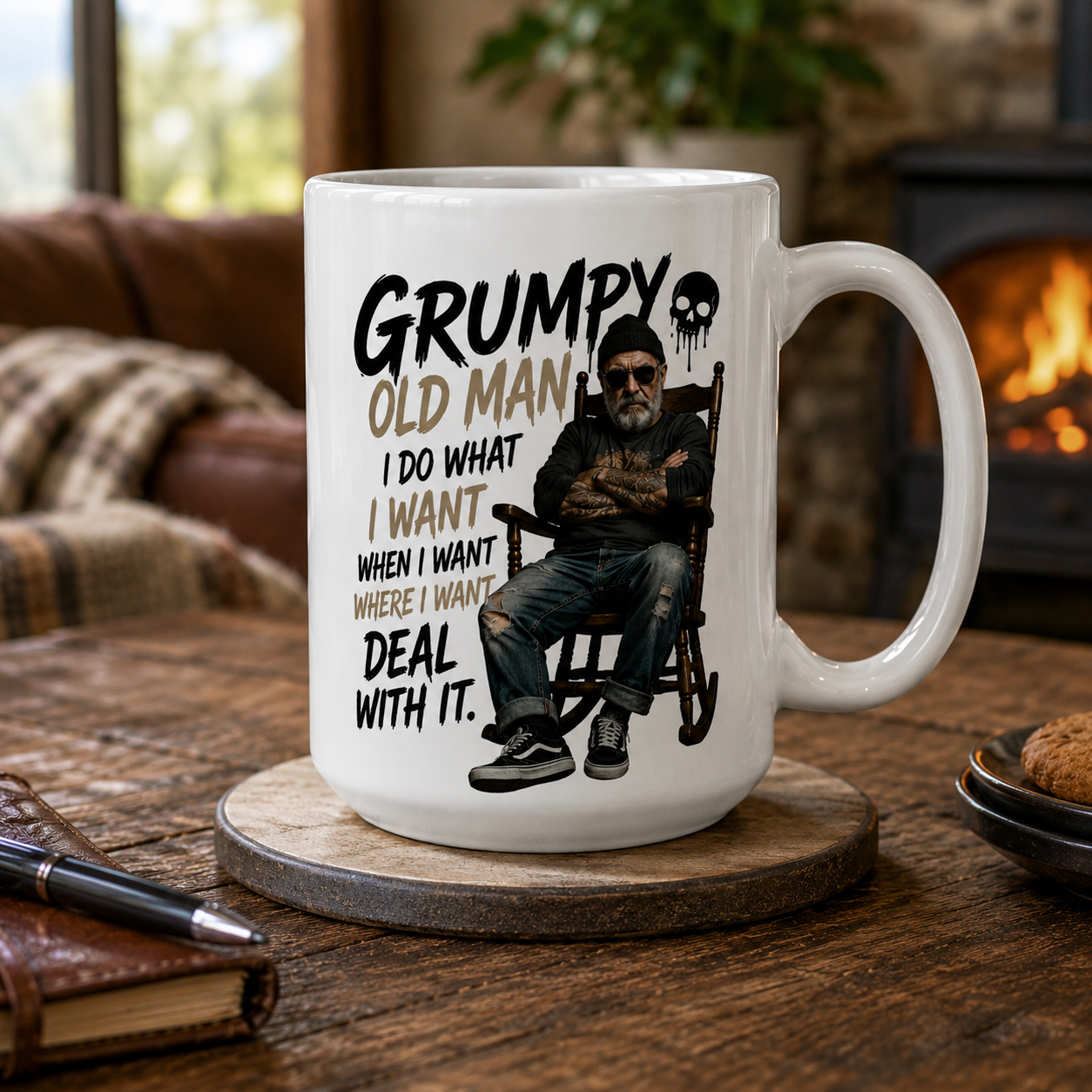 Large 15oz Grumpy Old Man Mug featuring humorous older man artwork and sarcastic quote. Funny Dad Mug and oversized coffee mug for men. Great Grumpy Old Man Gift for birthdays, Father's Day, retirement gifts, husband gifts and grandad presents.