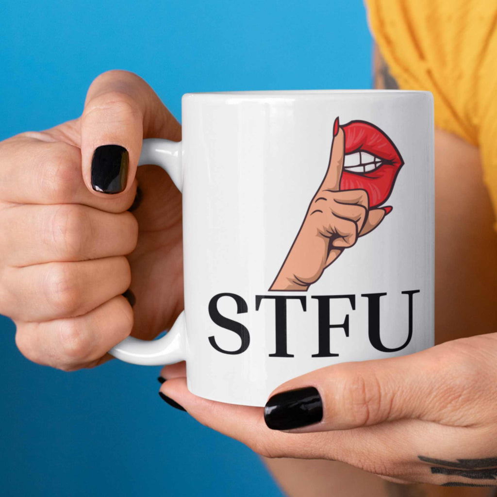 STFU finger lips funny rude coffee mug 11oz
