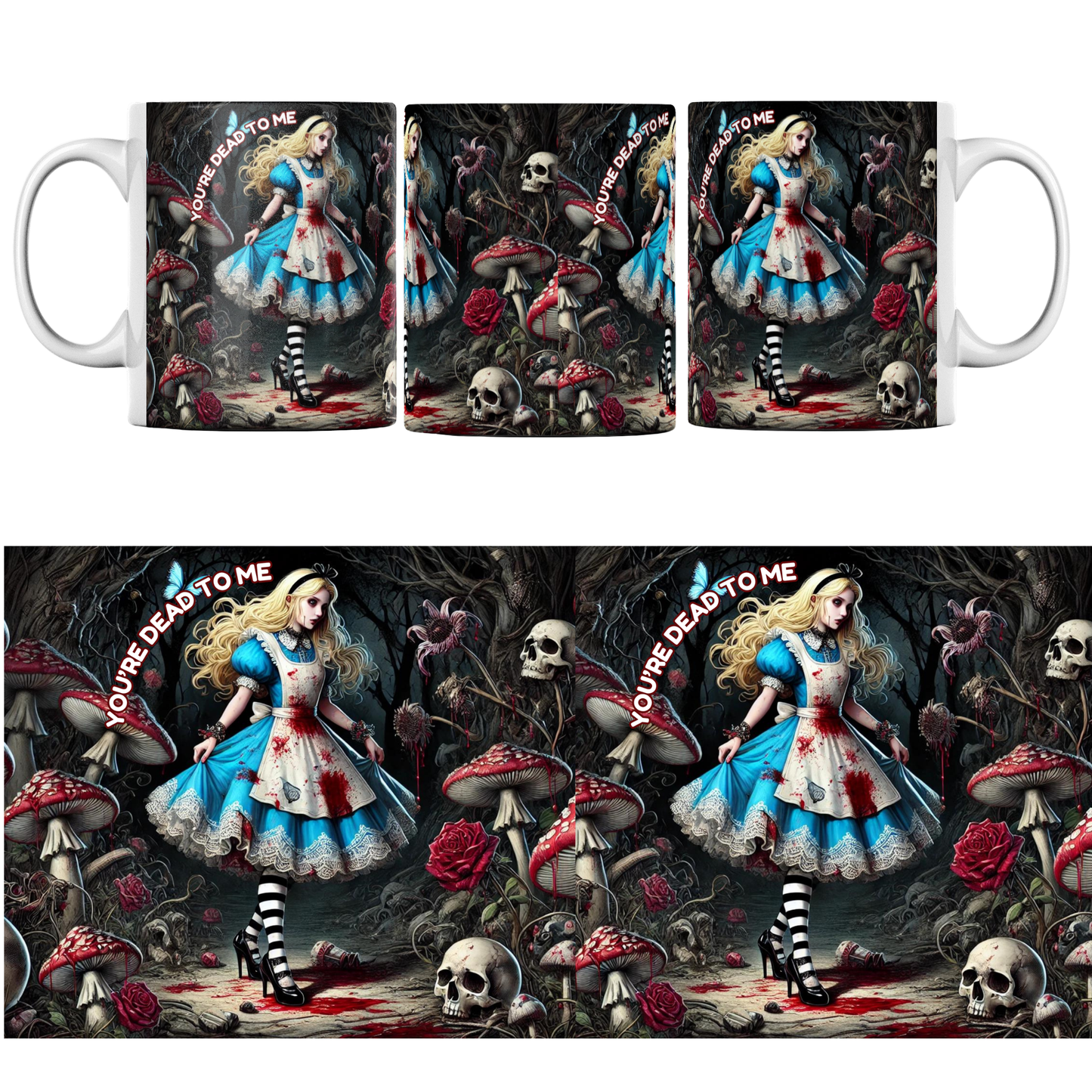 YOU’RE DEAD TO ME Dark Alice Gothic Horror Mug – Horror Gift Mug, Spooky Wonderland Ceramic Mug, Gift for Her/Him, Birthday, Halloween, Alternative Style