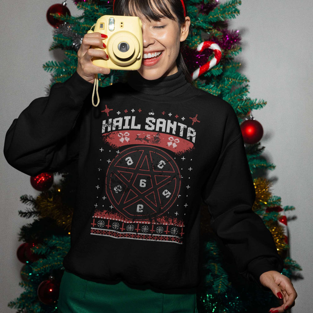 Hail Santa Festive Jumper - Holiday Office Party Essential, Cozy Cotton Blend, Black, S-5XL 🎄🎅"