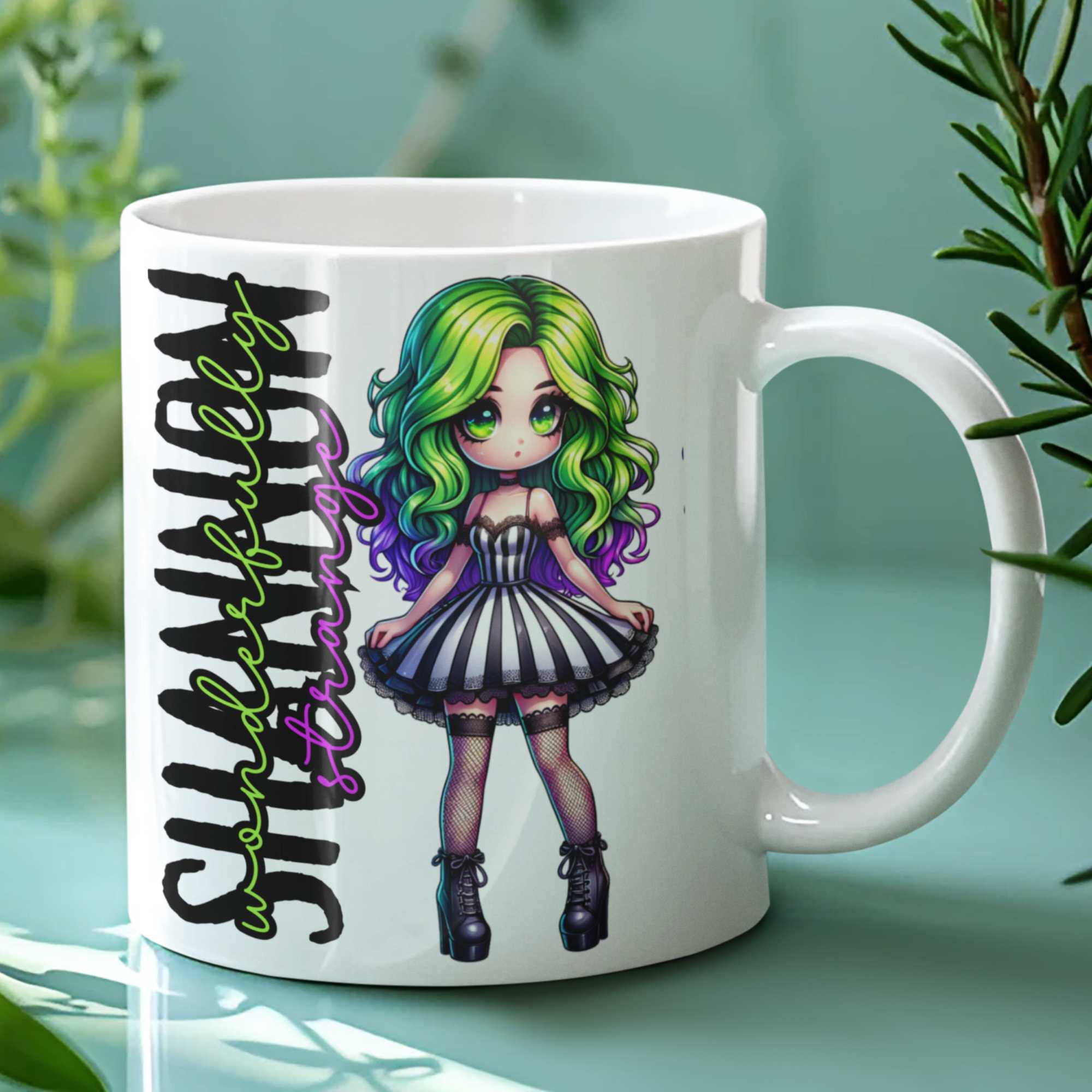 Wonderfully Strange Personalised Mug – Alternative Gothic Anime Character Gift, Custom Name Goth Mug, Unique Coffee Mug, 11oz & 15oz Ceramic, 20oz Tumbler