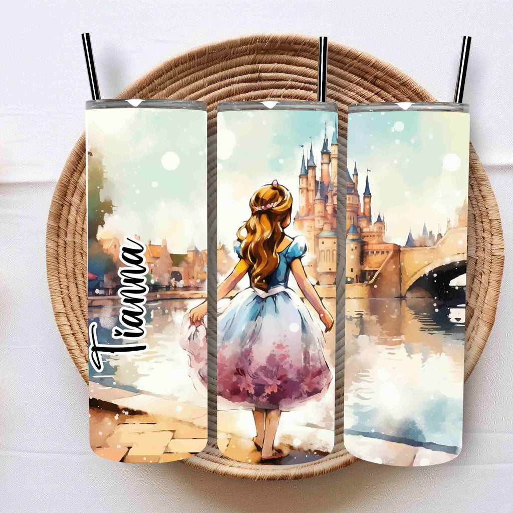 Princess with castle background personalised any name tumbler