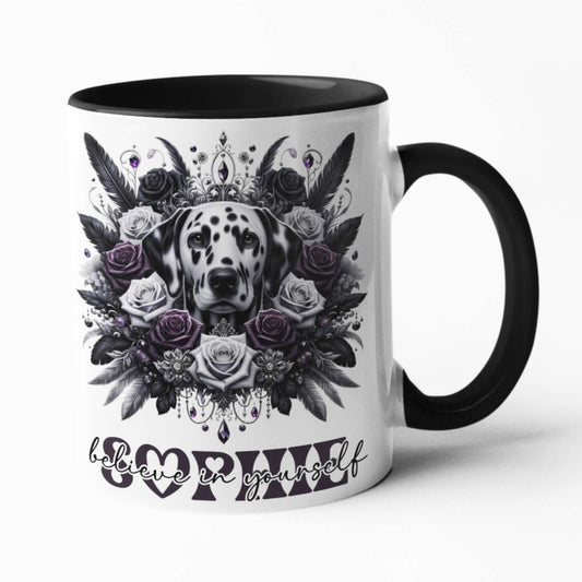 Dalmatian Dog Mug & Tumbler | 'Believe in Yourself' Inspirational Quote | Custom Name Drinkware, 11oz/15oz Mugs, Coasters