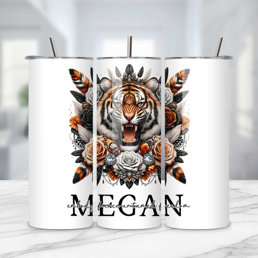 Wild Tiger Floral Drinkware Collection: Personalised Mugs in 11oz/15oz, 20oz Insulated Tumblers, MDF Coasters - Exotic Gifts for Wildlife Enthusiasts