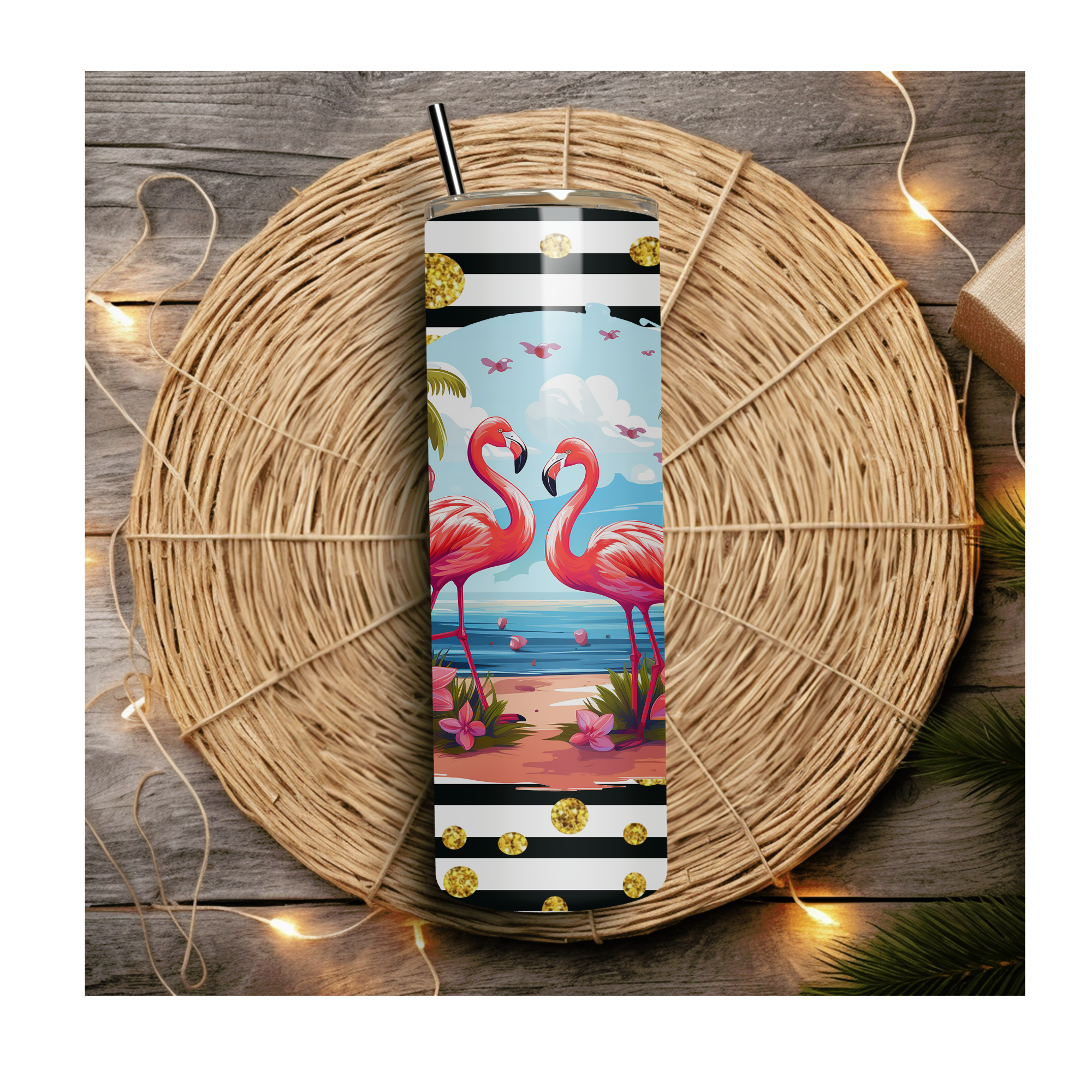 Flamingo Tumbler gift set mug coaster for her mum nan best friend birthday present