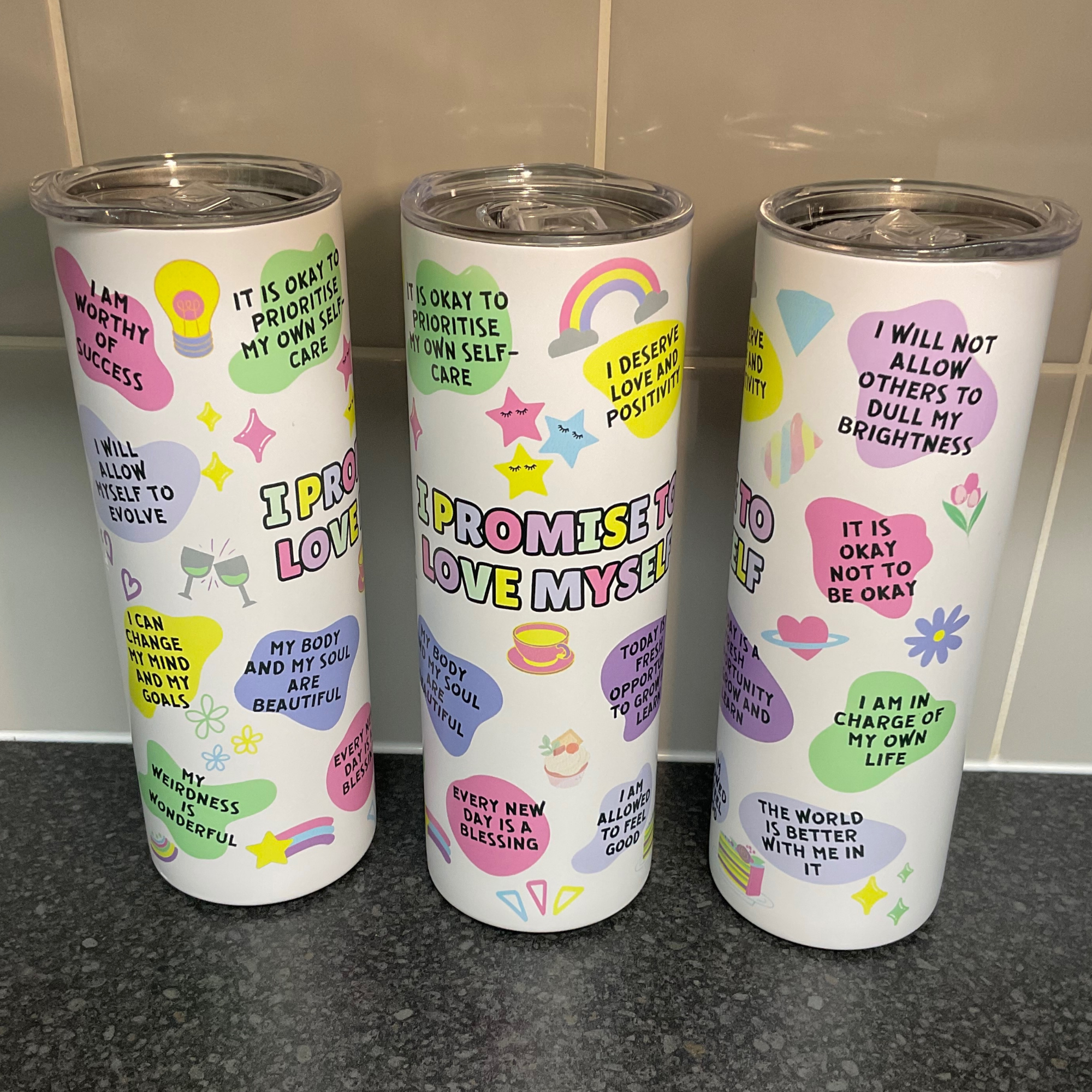 Positivity I promise to love myself 20oz skinny tumbler