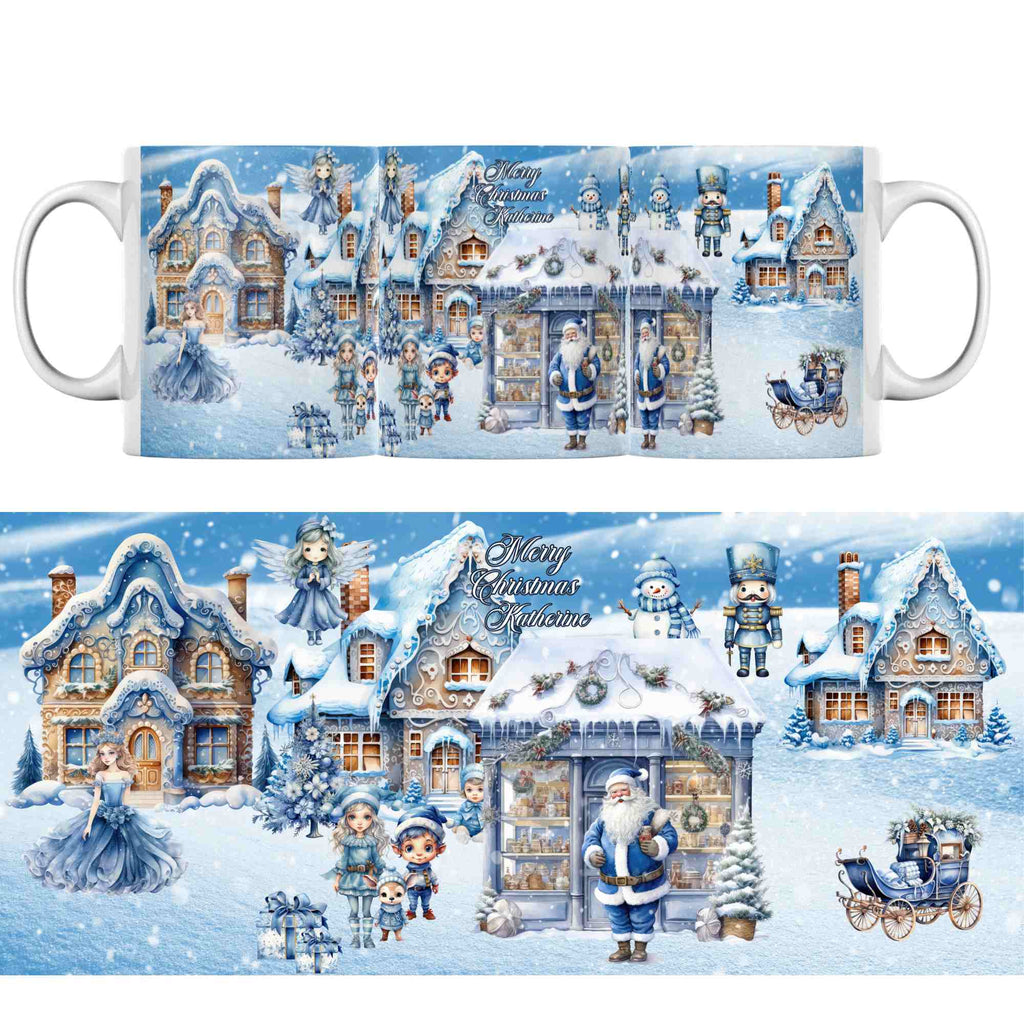 Blue Christmas scene personalised 11oz mug