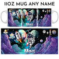 Space theme astronaut planets rockets 11oz mug with any name