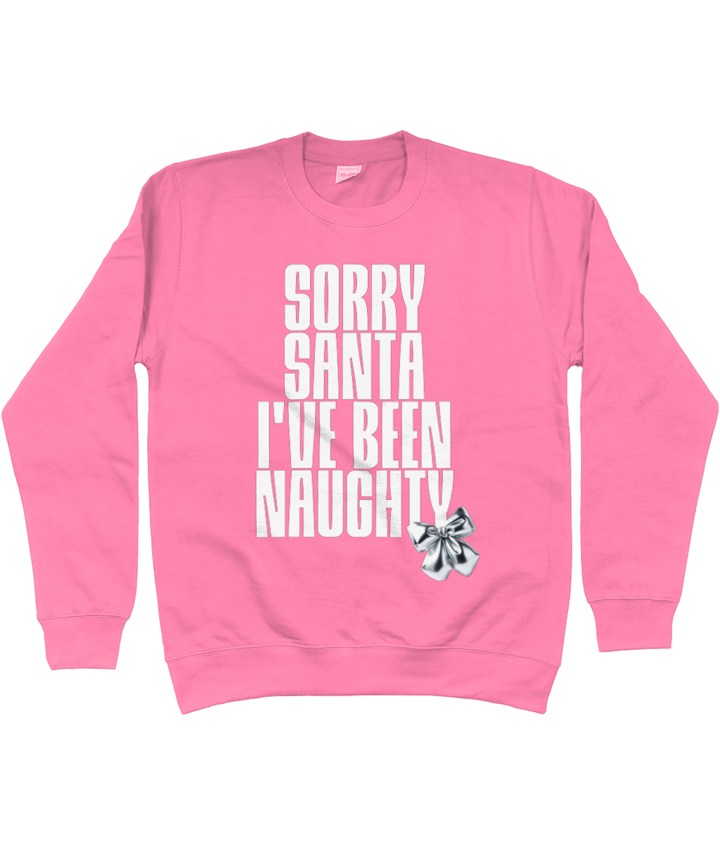 Sorry Santa I've Been Naughty Christmas Jumper – Funny Holiday Sweatshirt, Festive Christmas Jumper in Fire Red, Navy, Pink & More