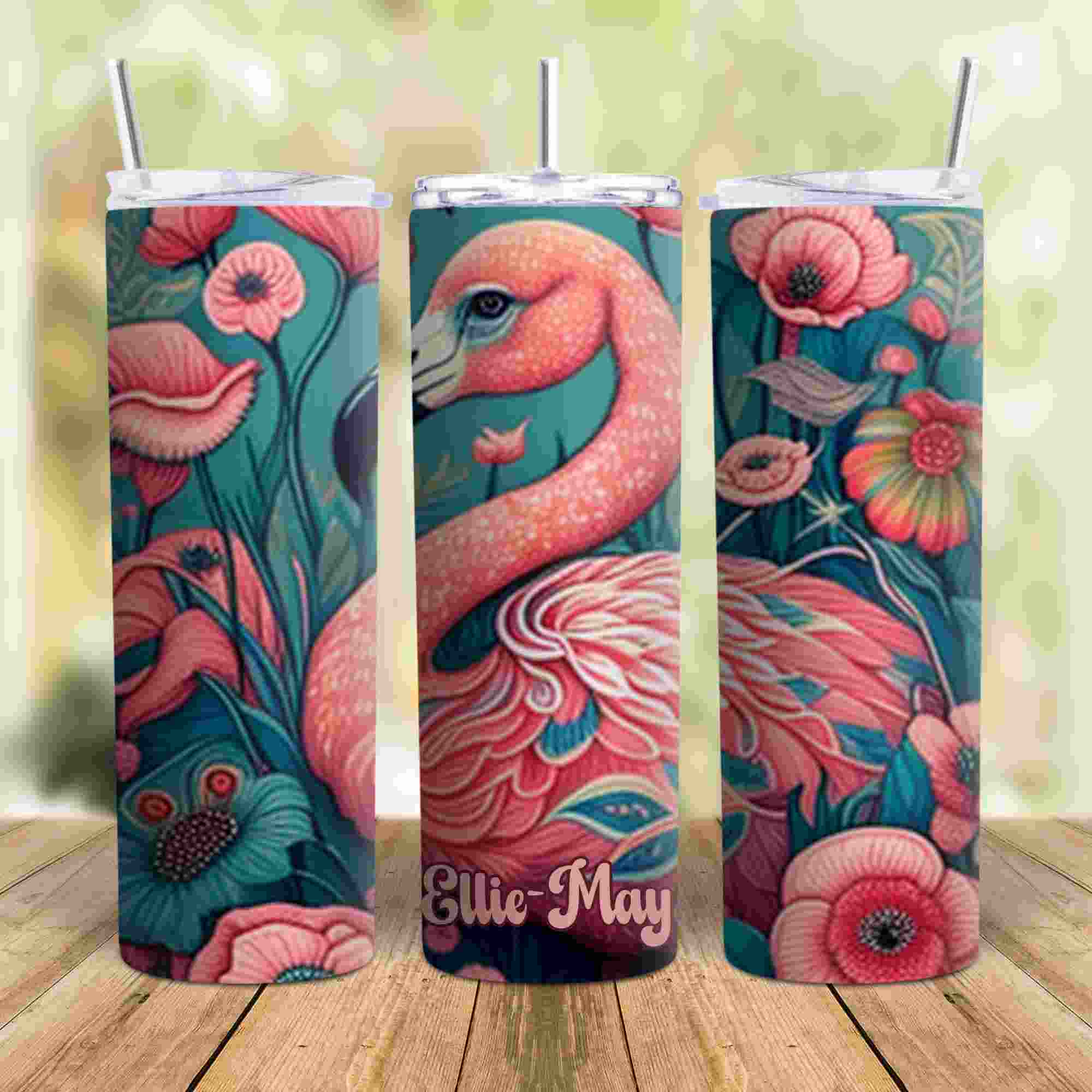 Flamingo themed personalised 20oz tumbler