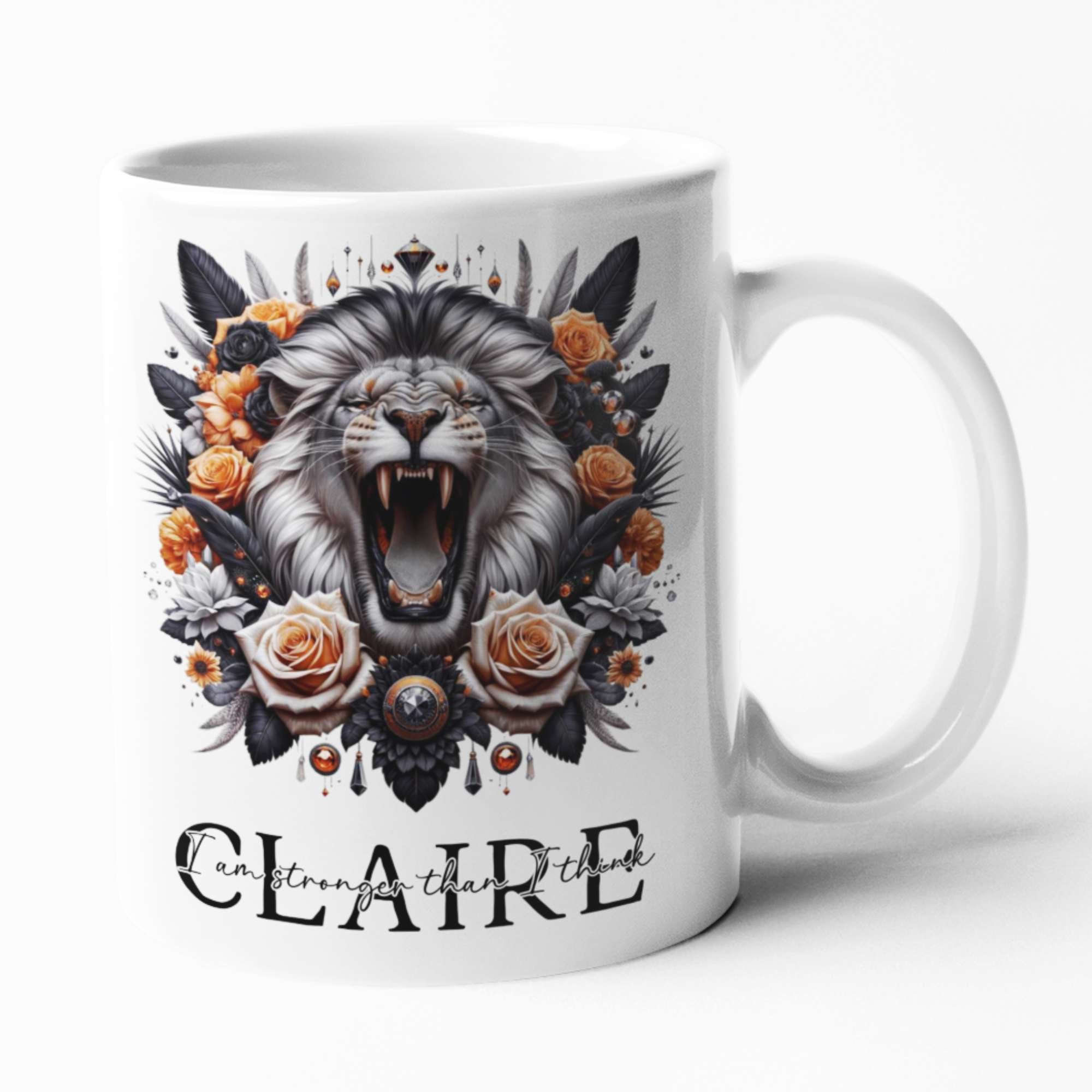 Personalised Roaring Lion Mugs & Tumblers: 11oz Black Inner, 15oz White, 20oz Insulated - Majestic Lion Drinkware for Coffee & Tea Lovers, Unique Gifts for All Occasions