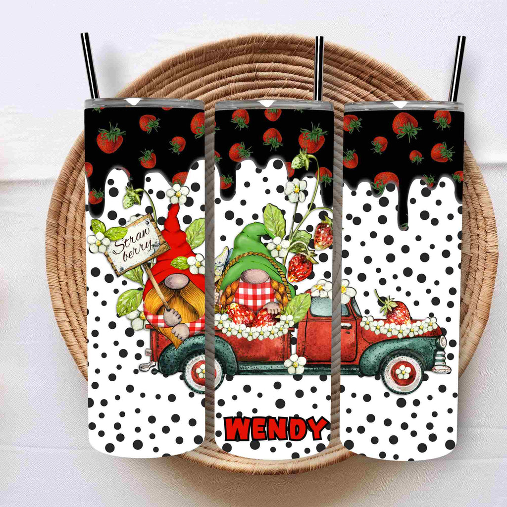 Strawberry polka dot gnome gonk personalised tumbler 20oz