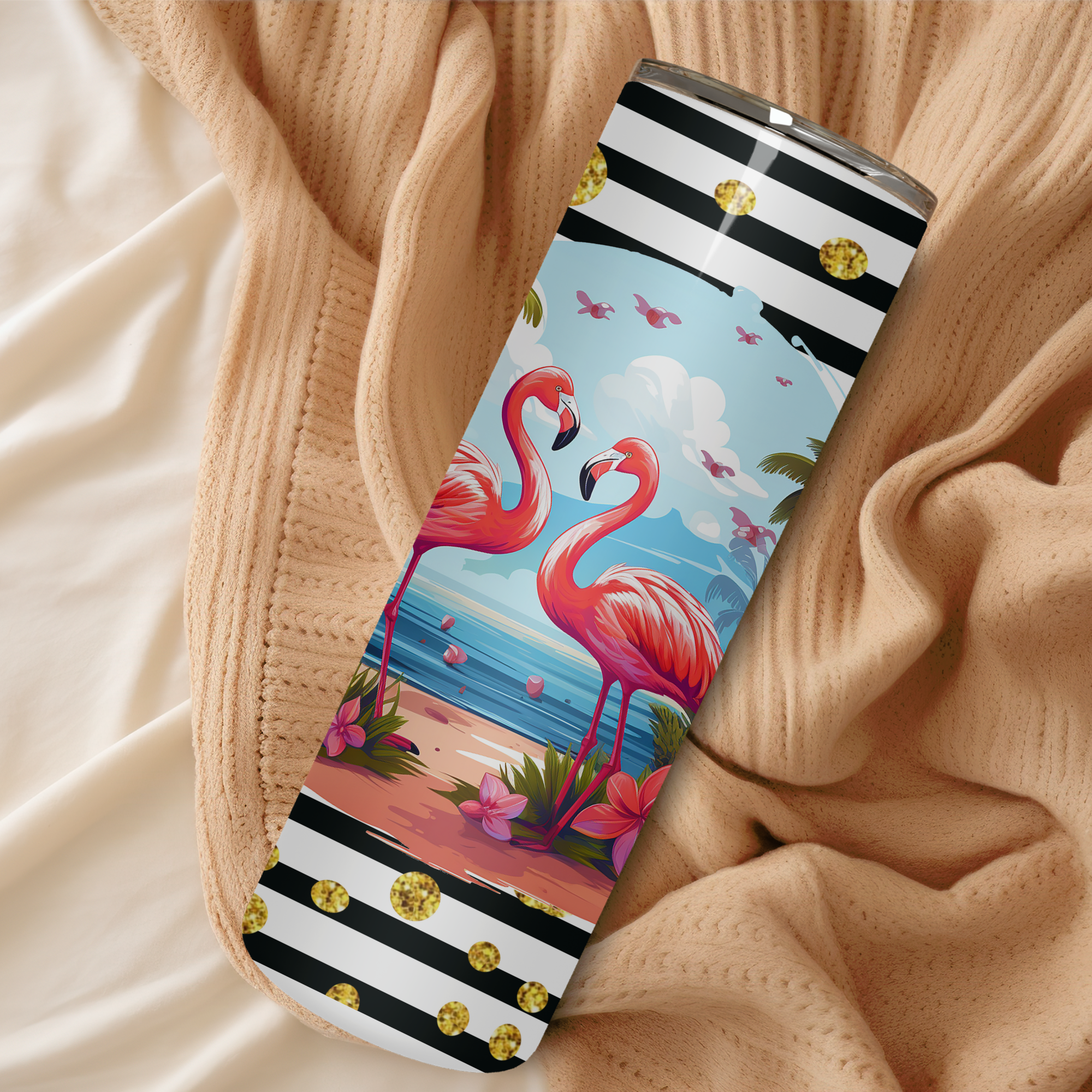 Flamingo Tumbler gift set mug coaster for her mum nan best friend birthday present