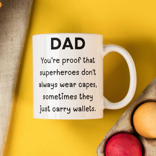 Funny Dad Superheroes capes Just Carry Wallets Mug for Fathers Day Birthday or Christmas Gift
