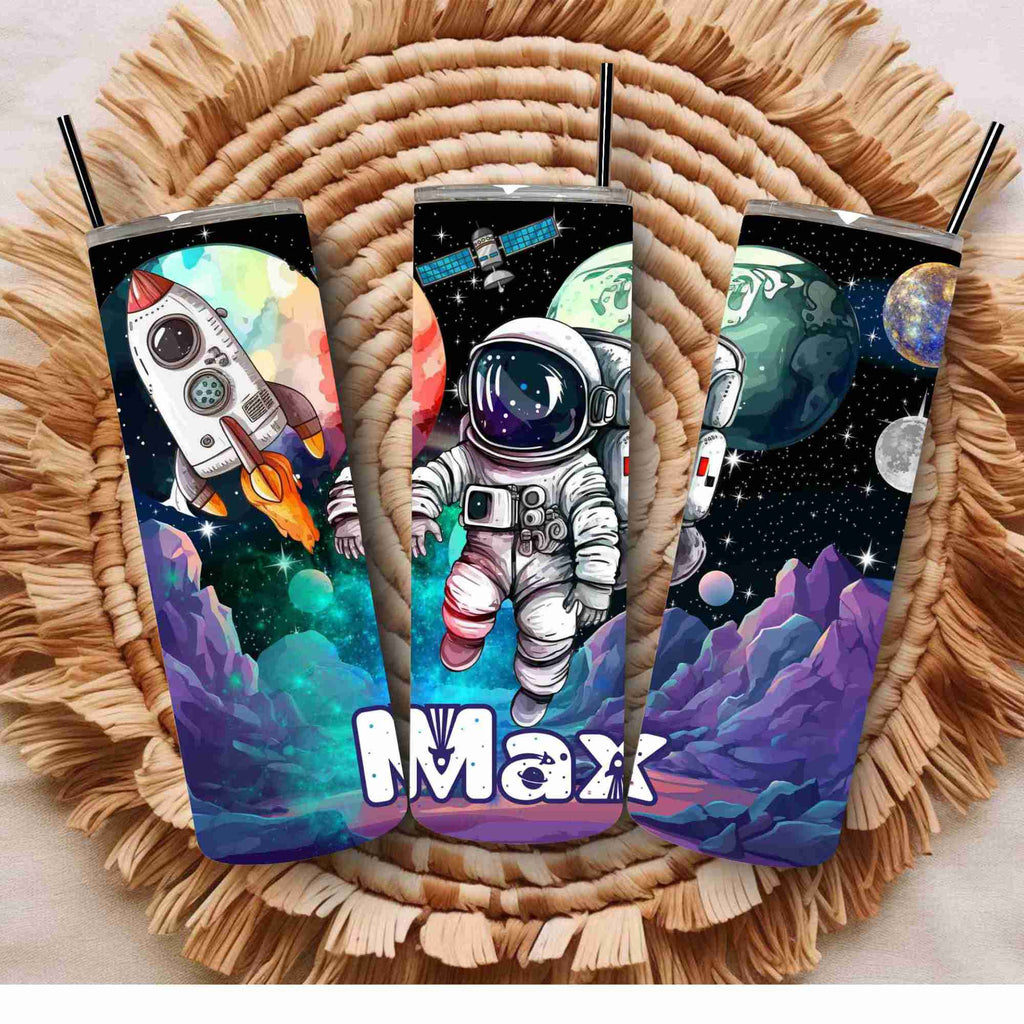 Space themed astronaut stars planets personalised tumbler 20oz