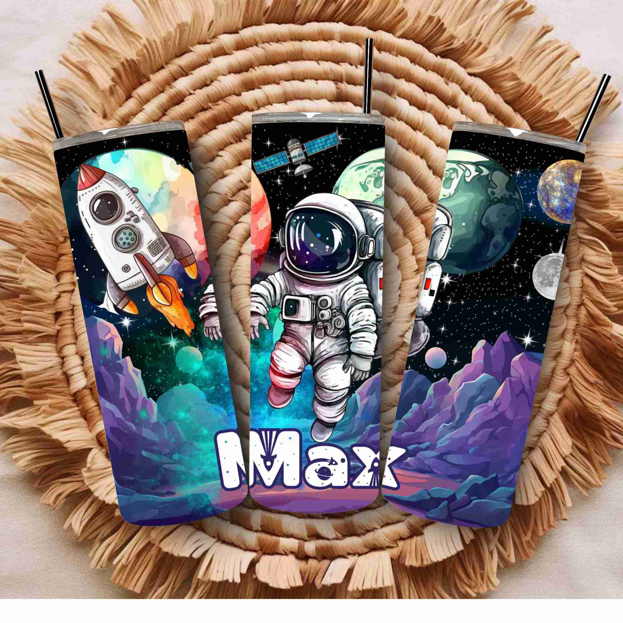 Space themed astronaut stars planets personalised tumbler 20oz