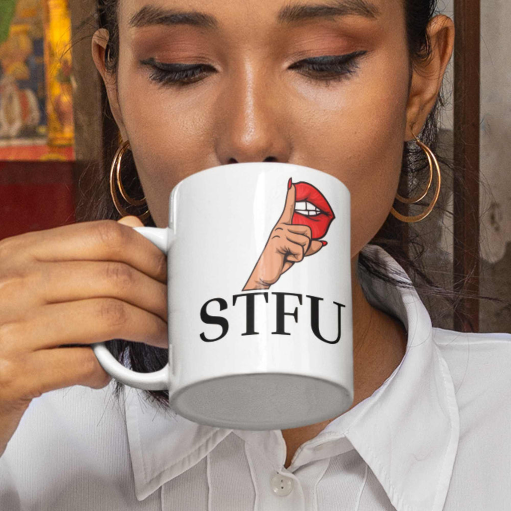 STFU finger lips funny rude coffee mug 11oz