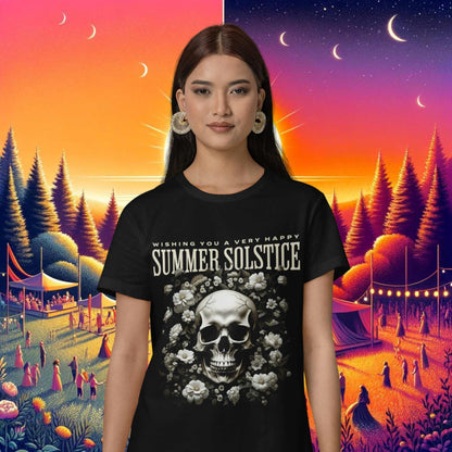 Summer Solstice Skull Tee - Mystical Midsummer Nights Top, 100% Cotton, S-5XL