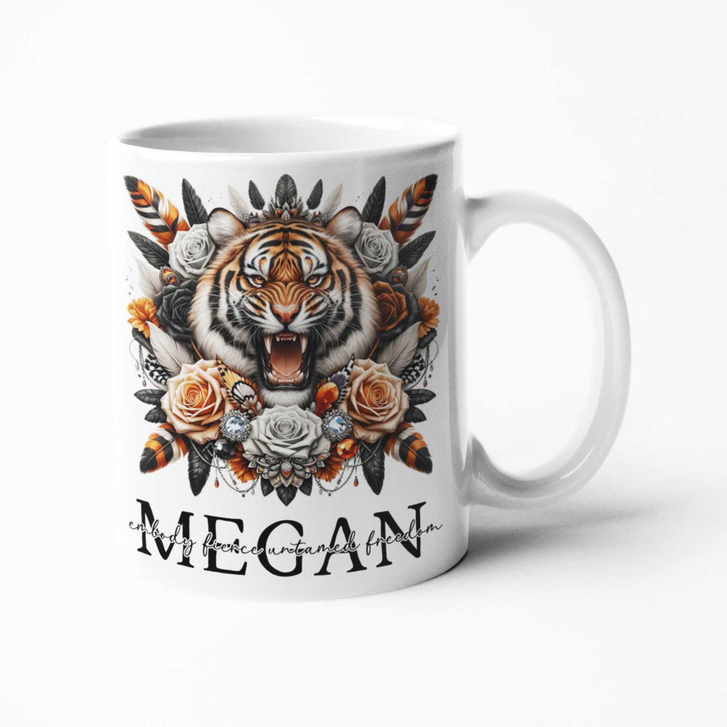 Wild Tiger Floral Drinkware Collection: Personalised Mugs in 11oz/15oz, 20oz Insulated Tumblers, MDF Coasters - Exotic Gifts for Wildlife Enthusiasts