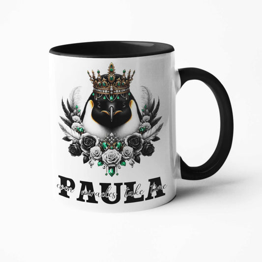 Regal Penguin Crowned Drinkware: Personalized 11oz/15oz Mugs, 20oz Insulated Tumblers, Elegant Coasters - Timeless Gifts for Animal Lovers