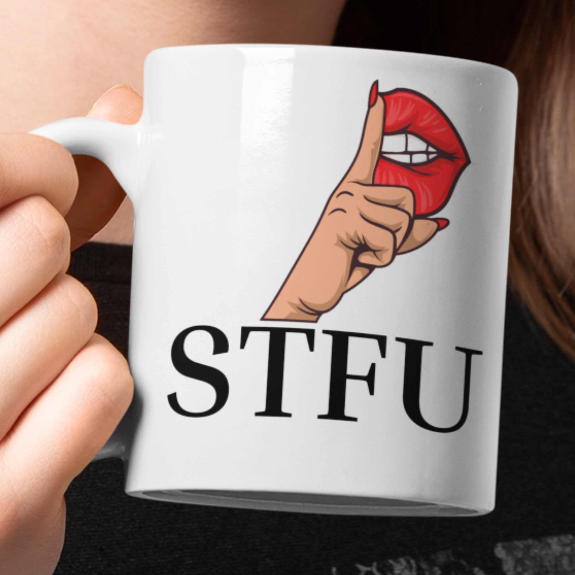 STFU finger lips funny rude coffee mug 11oz