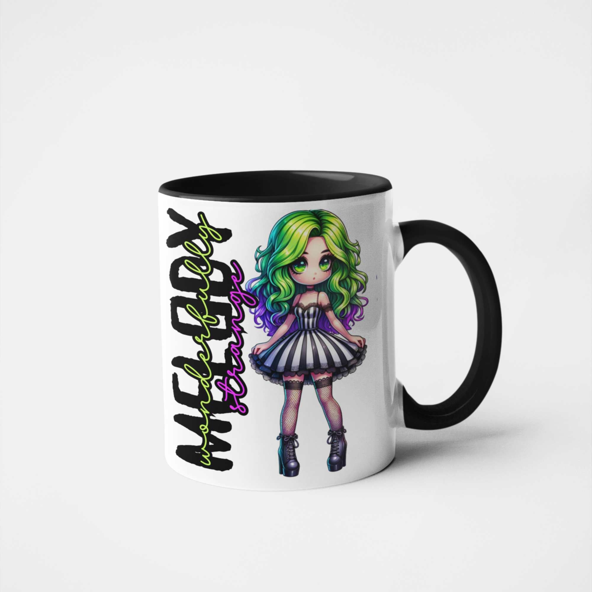 Wonderfully Strange Personalised Mug – Alternative Gothic Anime Character Gift, Custom Name Goth Mug, Unique Coffee Mug, 11oz & 15oz Ceramic, 20oz Tumbler