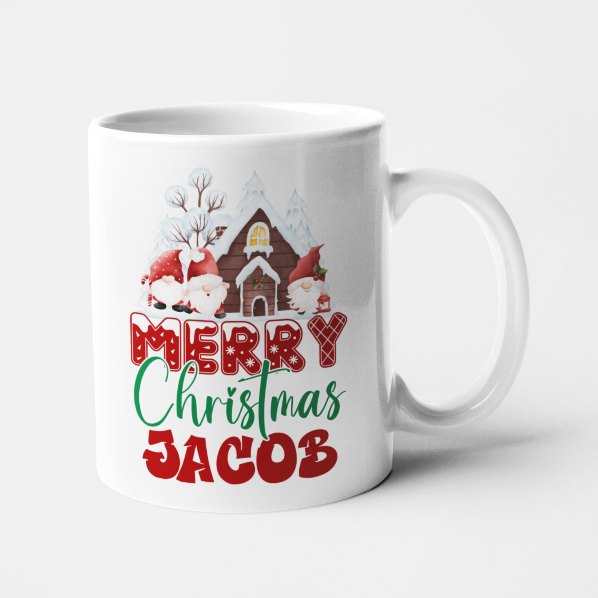 Personalised Christmas mug with gnomes